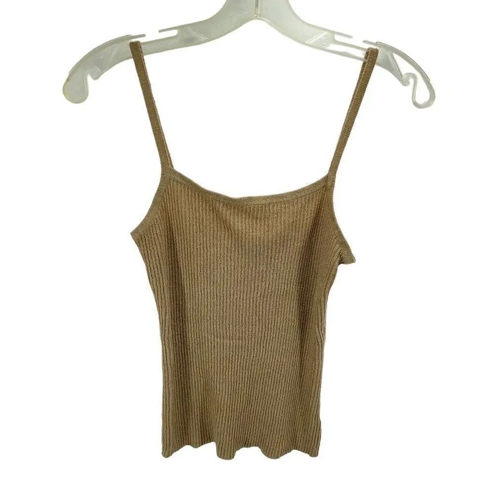 Express Womens vintage Y2K Cami Tank Top Ribbed Sleeveless Acrylic Blend Tan Siz